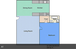 A1 - One Bedroom / One Bath - 520 Sq. Ft.*